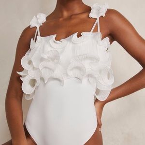 NWT Free People “for the frill of it” white bodysuit
